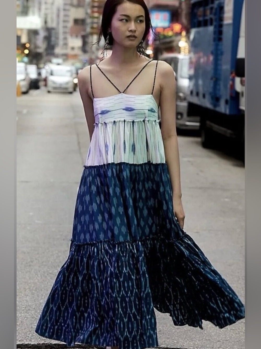 Free People Sweet Summer Blue White Cotton Dress S - Picture 9 of 16